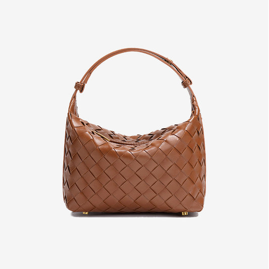 Woven Leather Hobo Handbag-Brown
