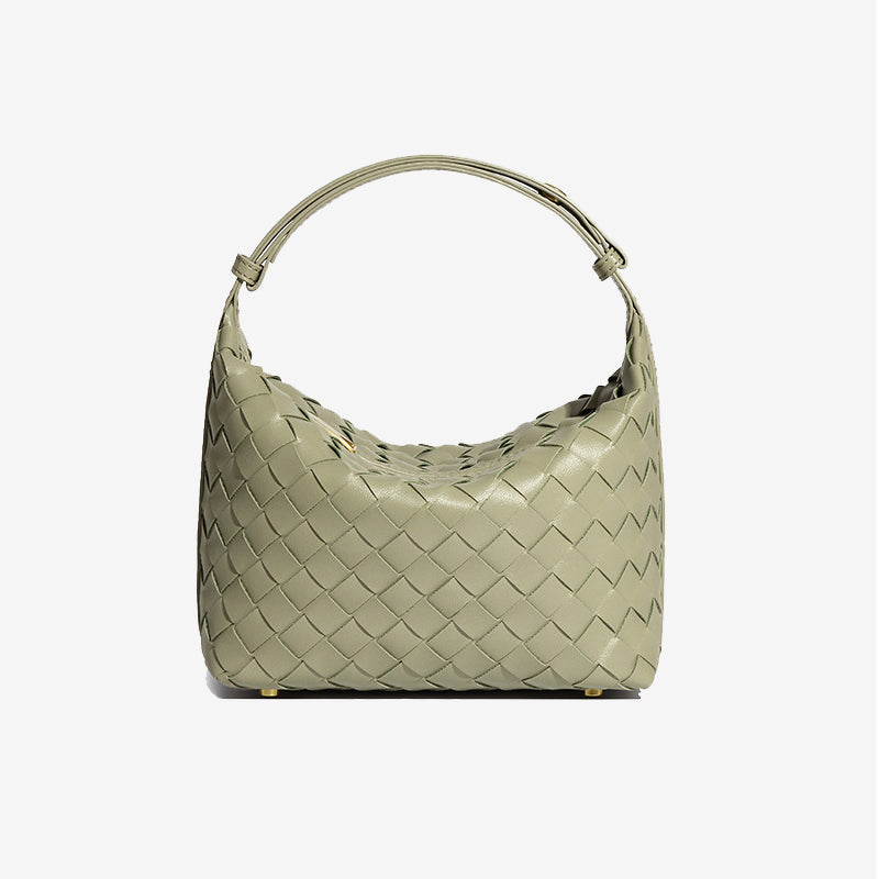 Woven Leather Hobo Handbag-Black