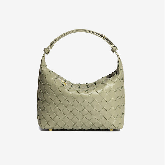 Woven Leather Hobo Handbag-Sage Green