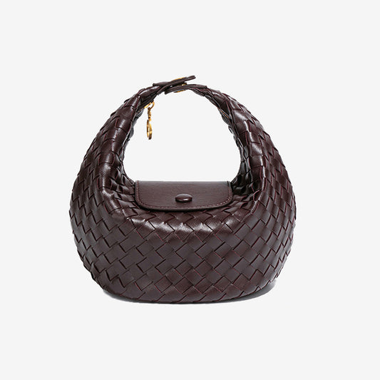 Woven Leather Mini Hobo Bag-Chocolate