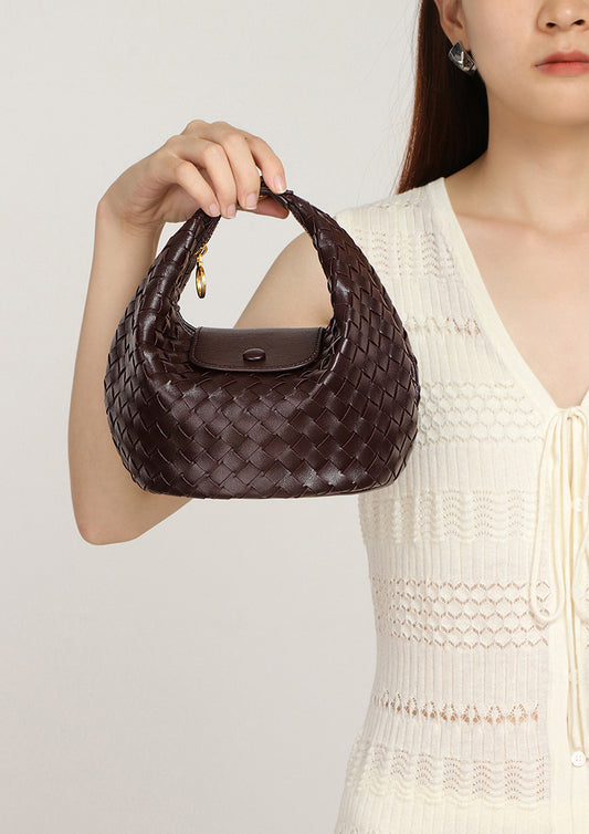 Woven Leather Mini Hobo Bag-Chocolate