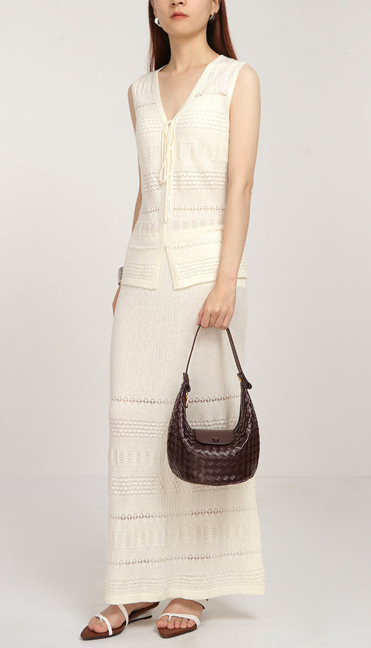 Woven Leather Mini Hobo Bag-Caramel