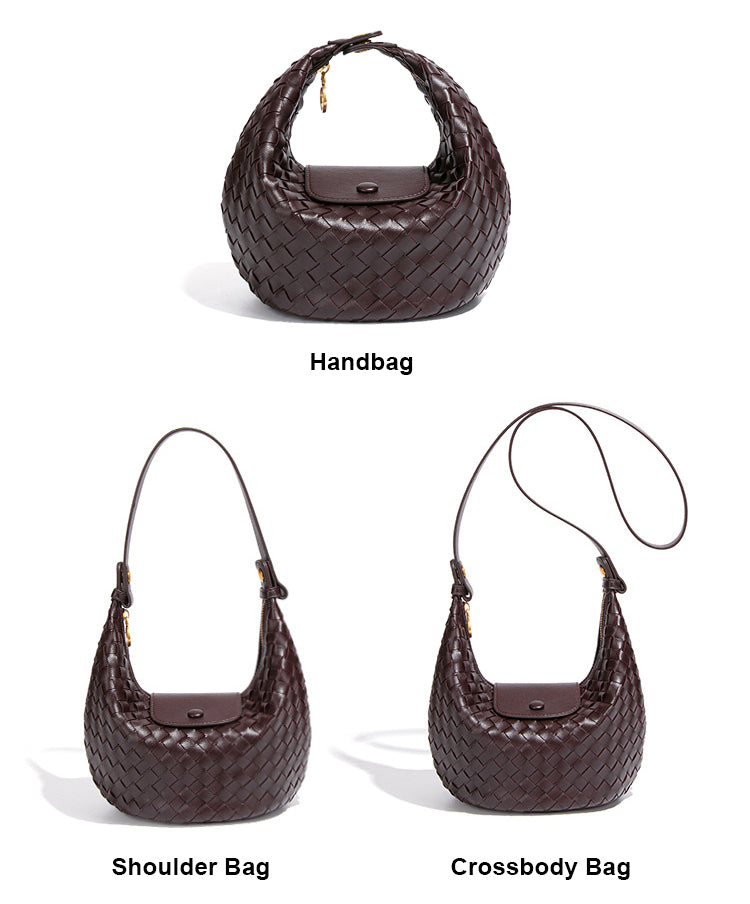Woven Leather Mini Hobo Bag-Light Gray