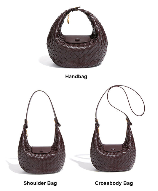 Woven Leather Mini Hobo Bag-Light Gray