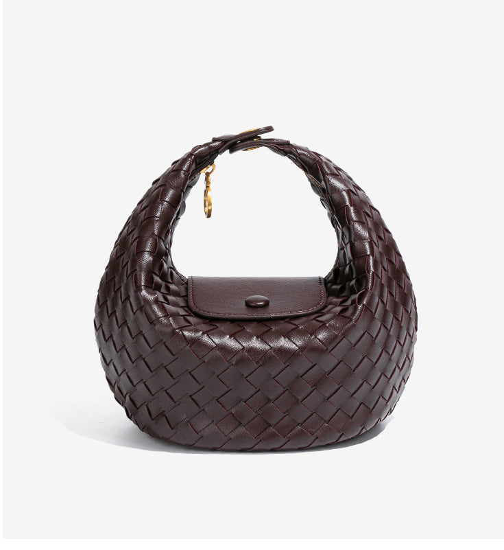 Woven Leather Mini Hobo Bag-Light Gray