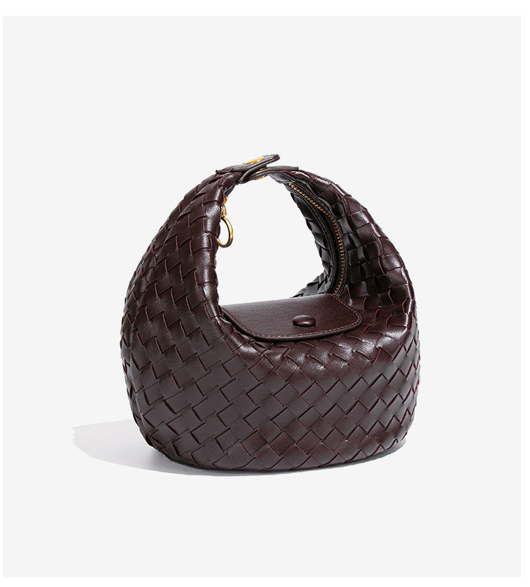 Woven Leather Mini Hobo Bag-Light Gray