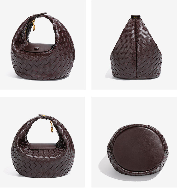 Woven Leather Mini Hobo Bag-Light Gray