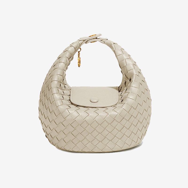 Woven Leather Mini Hobo Bag-Light Gray
