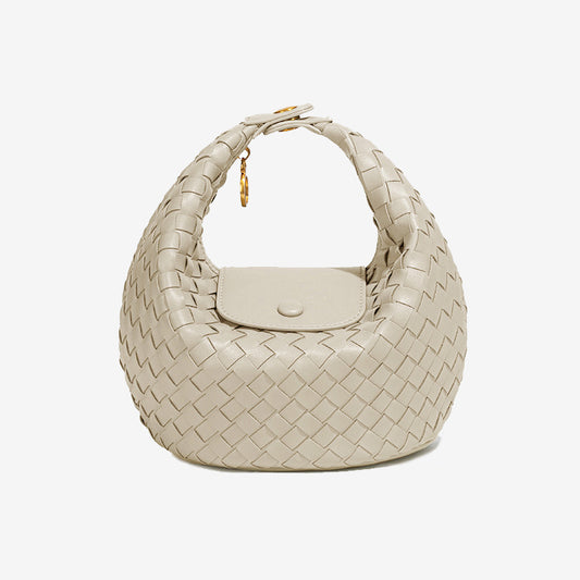 Woven Leather Mini Hobo Bag-Beige