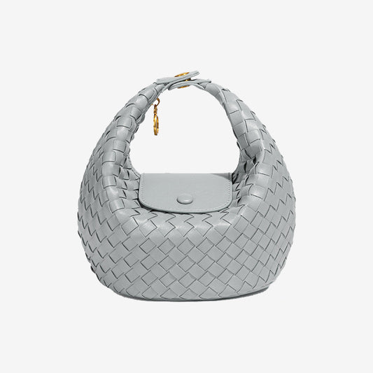 Woven Leather Mini Hobo Bag-Light Gray