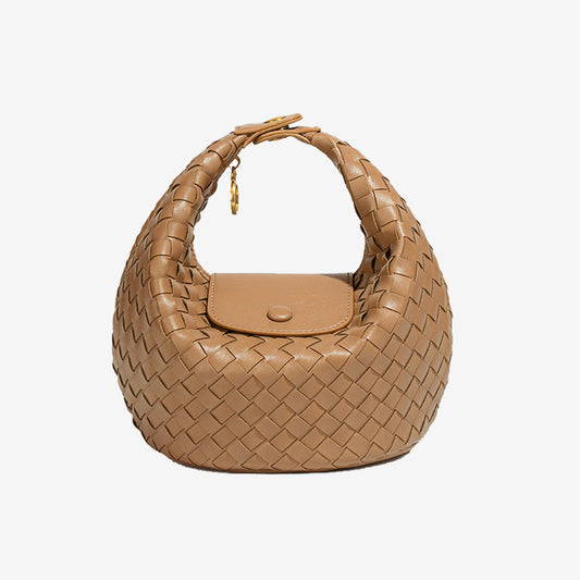 Woven Leather Mini Hobo Bag-Khaki