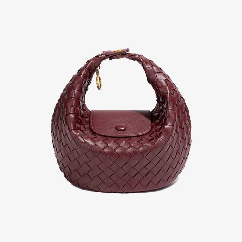Woven Leather Mini Hobo Bag-Light Gray