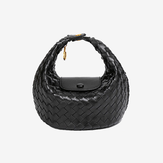 Woven Leather Mini Hobo Bag-Black