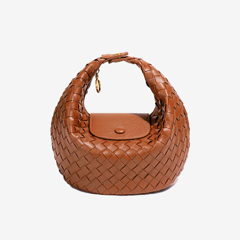 Woven Leather Mini Hobo Bag-Light Gray