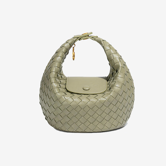 Woven Leather Mini Hobo Bag-Olive Green