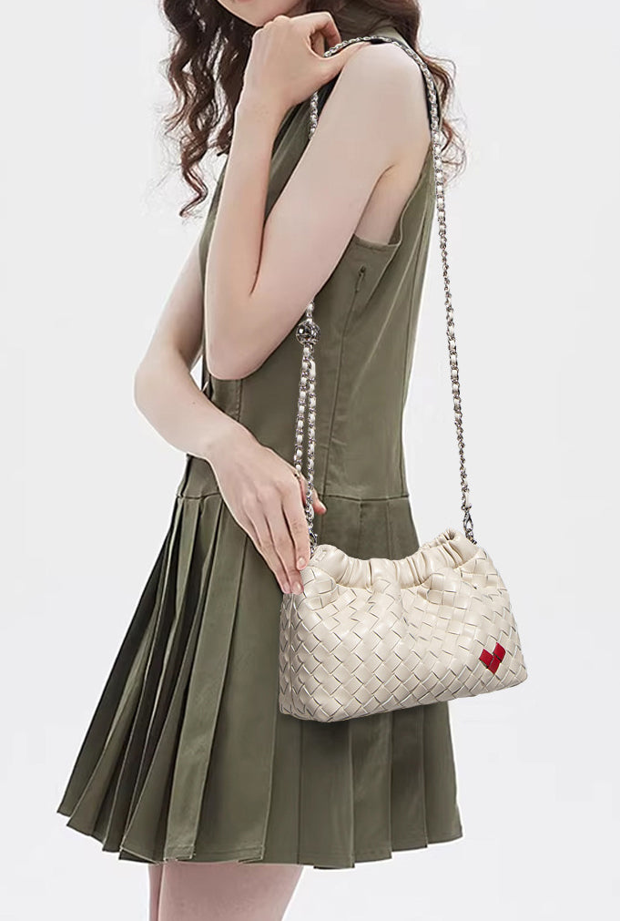 Handmade Intreccio Chain Shoulder Bag-Beige