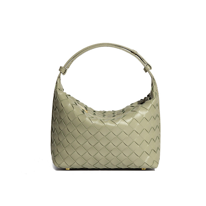 Woven Leather Hobo Handbag-Black
