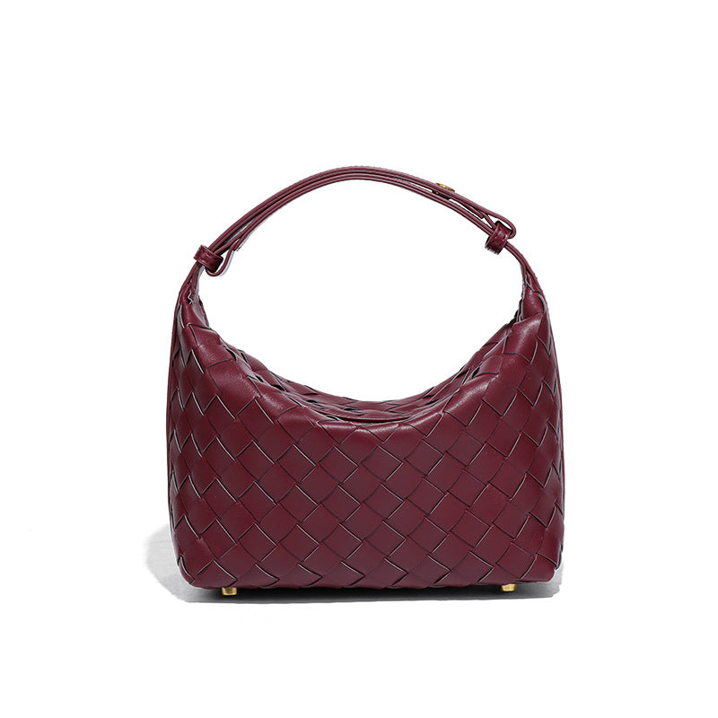 Woven Leather Hobo Handbag-Black