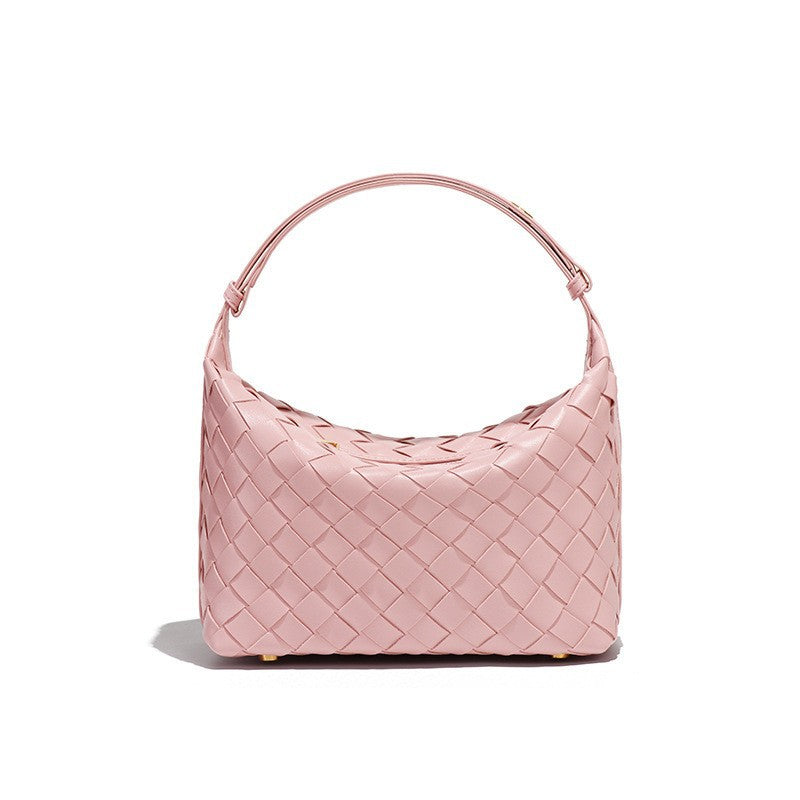 Woven Leather Hobo Handbag-Black
