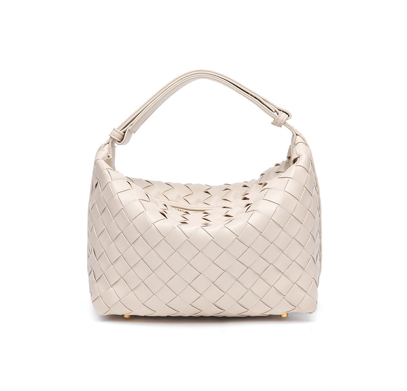 Woven Leather Hobo Handbag-Black