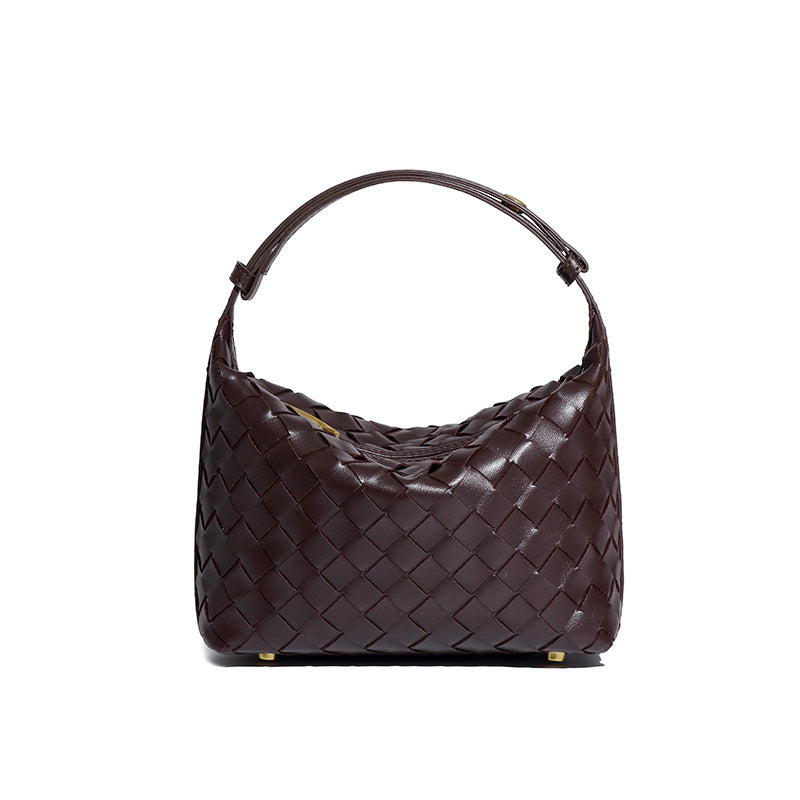 Woven Leather Hobo Handbag-Black