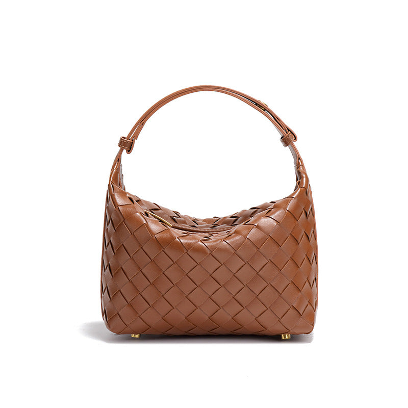 Woven Leather Hobo Handbag-Black
