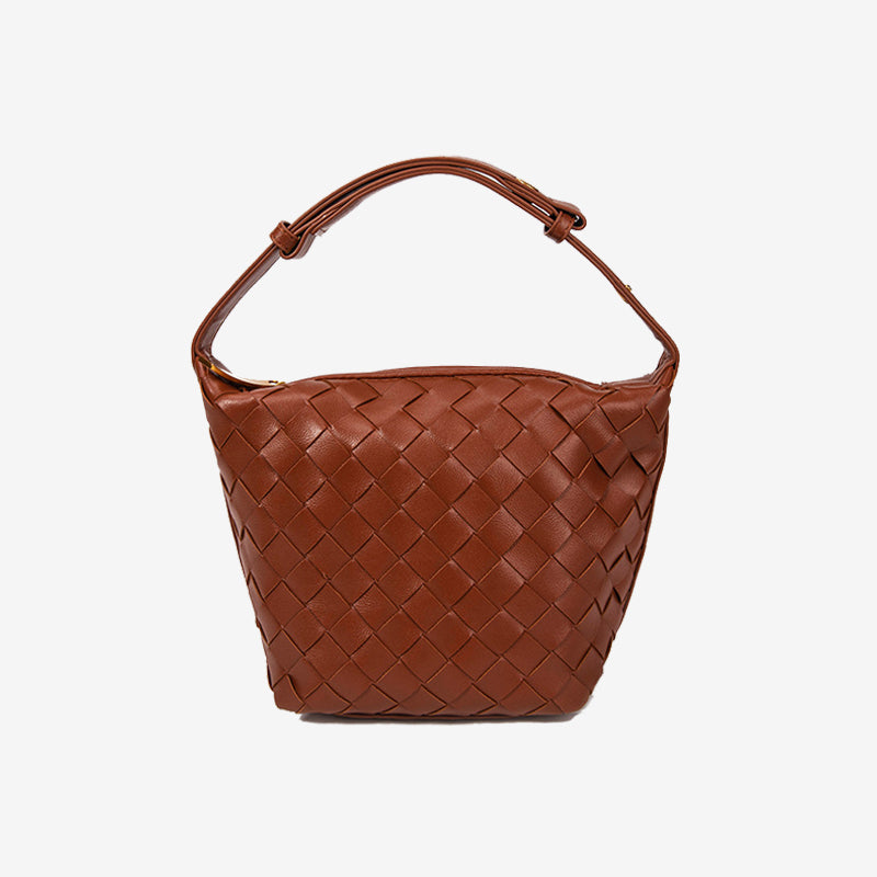 Woven Leather Bucket Bag-Black