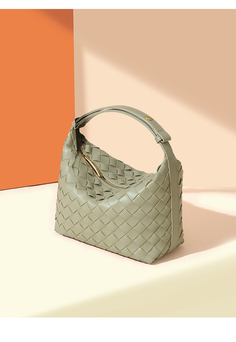 Woven Leather Hobo Handbag-Black