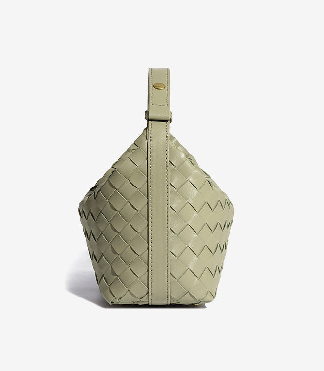Woven Leather Hobo Handbag-Black