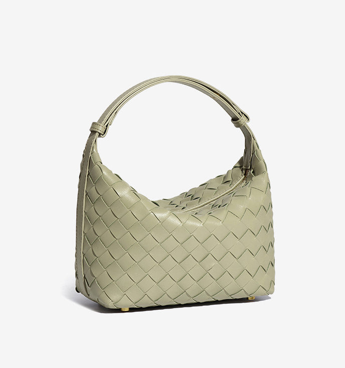 Woven Leather Hobo Handbag-Black