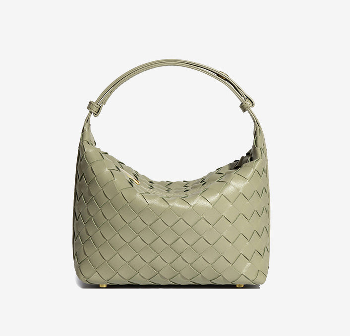 Woven Leather Hobo Handbag-Black