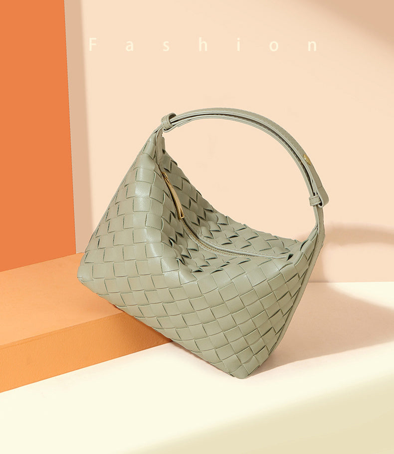 Woven Leather Hobo Handbag-Black