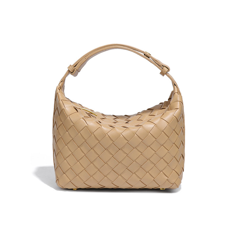 Woven Leather Hobo Handbag-Black