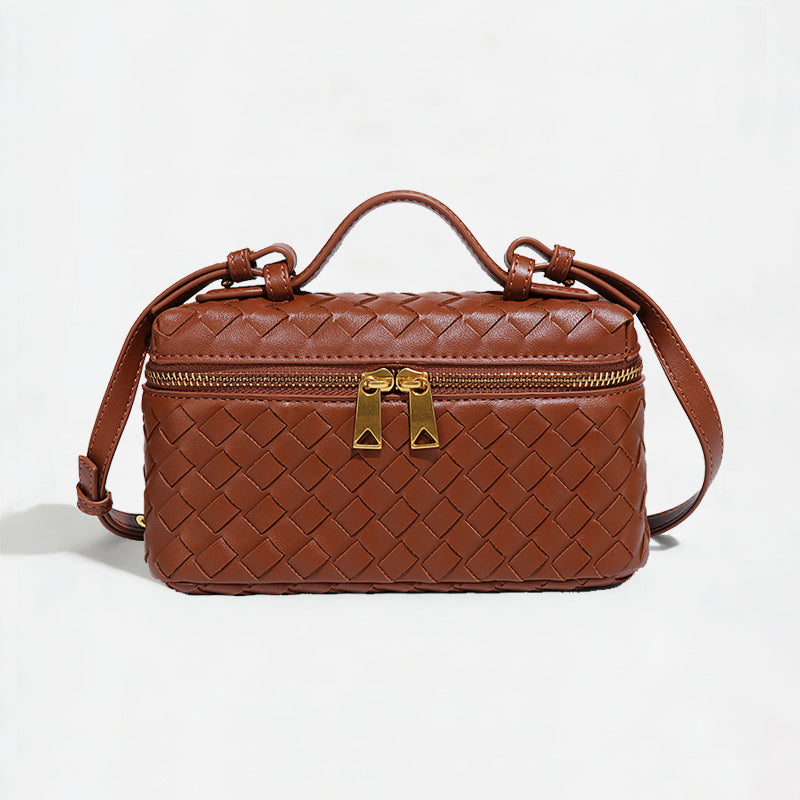 Woven Box Crossbody Bag-Brown
