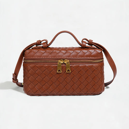 Woven Box Crossbody Bag-Brown