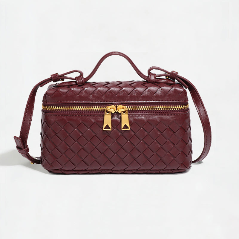 Woven Box Crossbody Bag-Burgundy