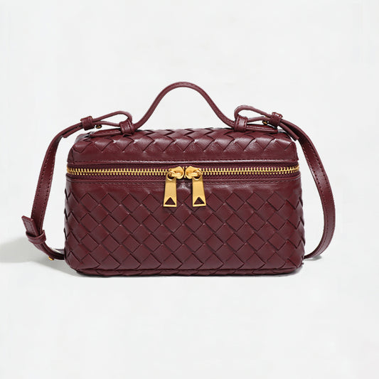 Woven Box Crossbody Bag-Burgundy