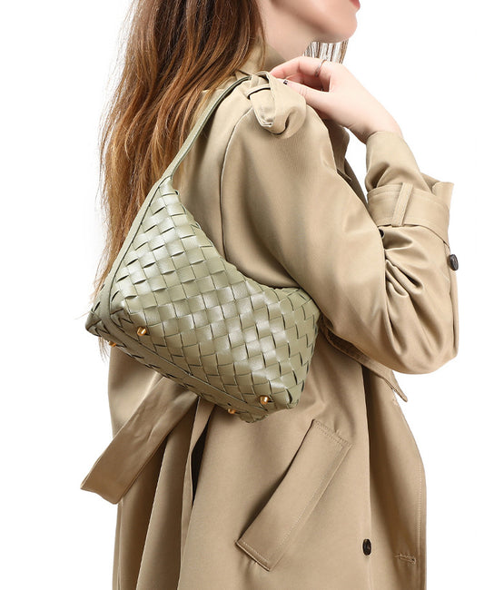 Woven Leather Hobo Handbag-Black