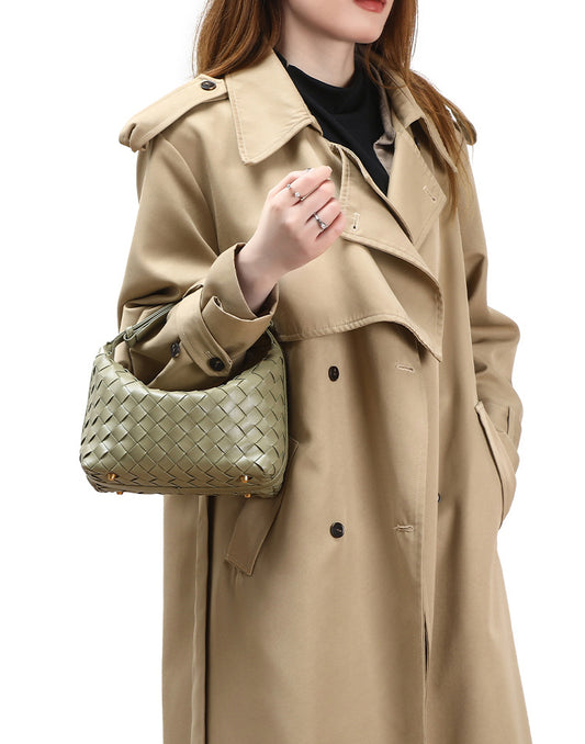 Woven Leather Hobo Handbag-Brown