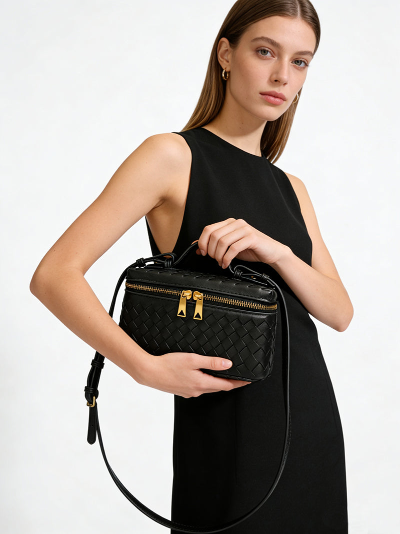 Woven Box Crossbody Bag-Beige